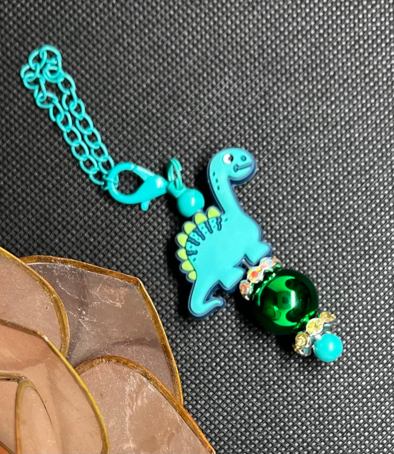 Blue Dino Beaded Tumbler Charm