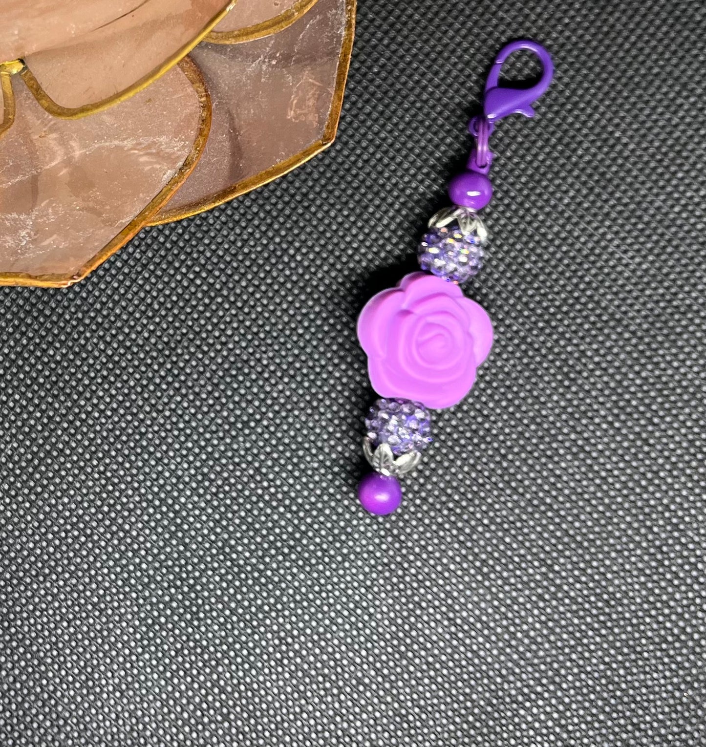 Purple Rose Beaded Charm