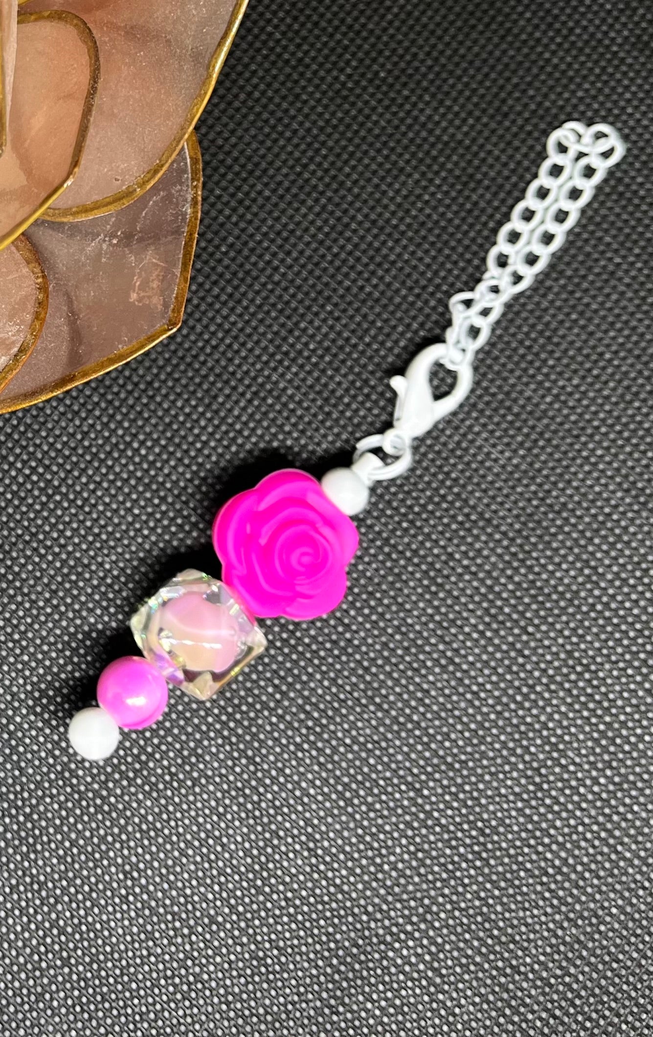 Hot Pink Rose Beaded Tumbler Charm