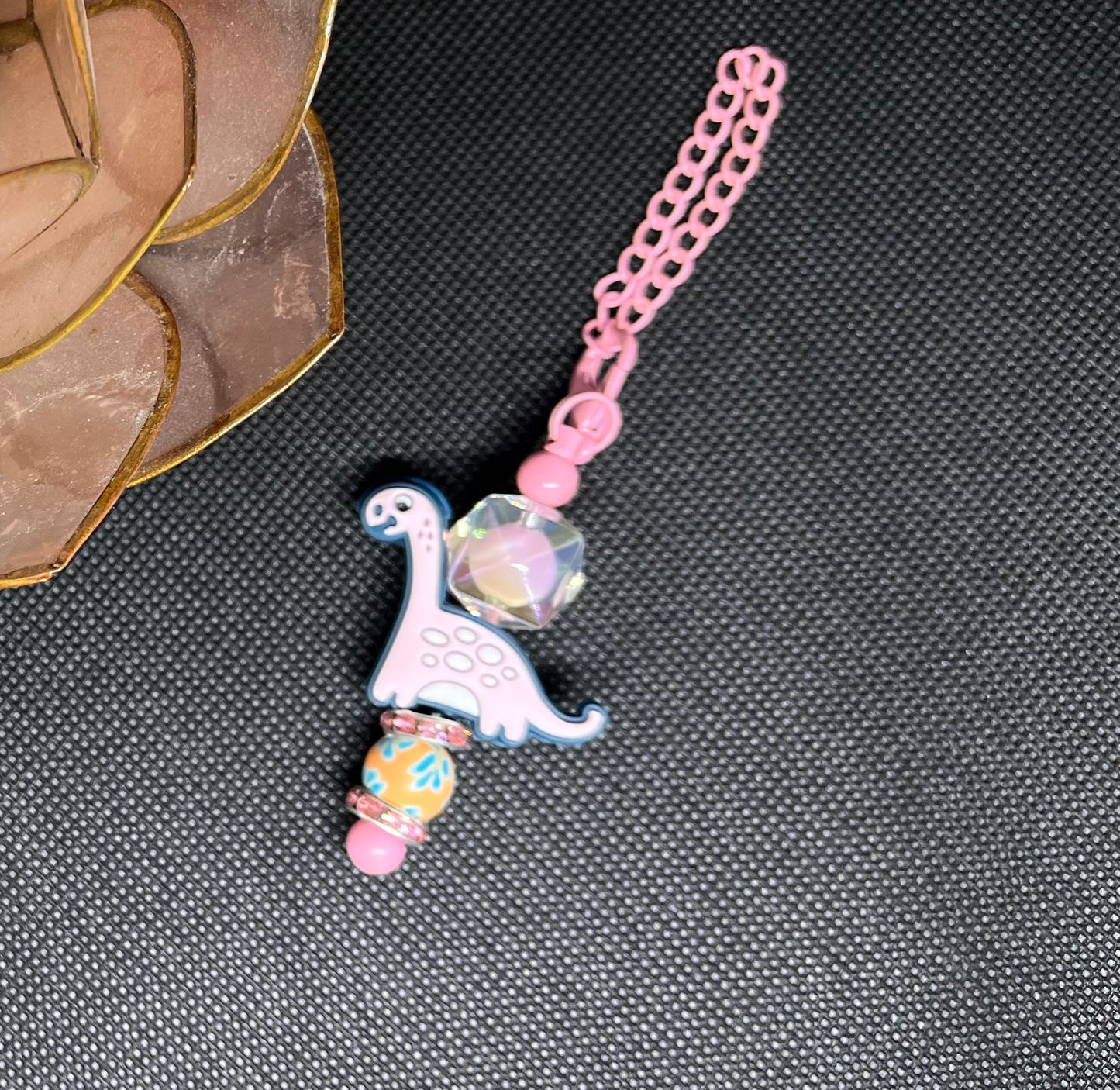 Pink Dino Beaded Tumbler Charm