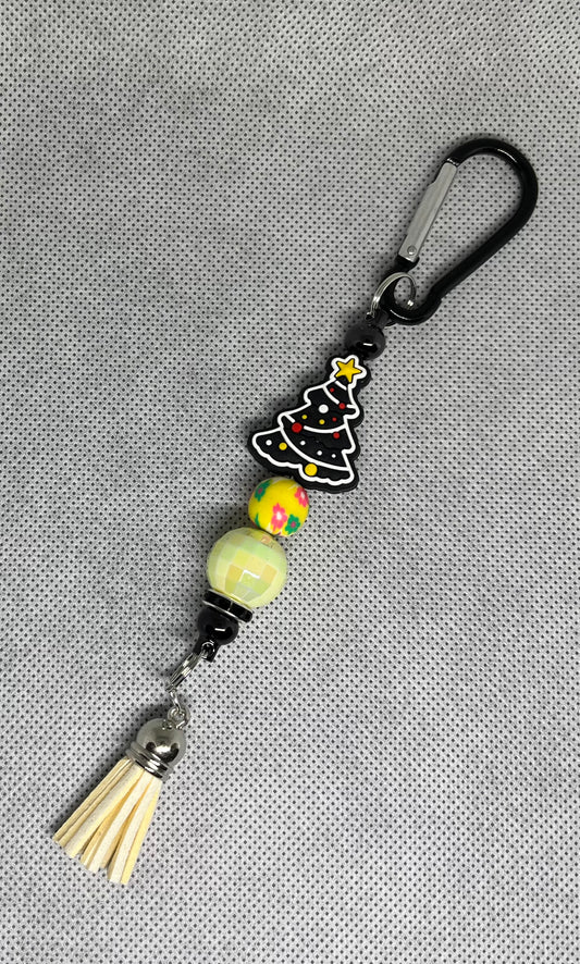 Black Christmas Tree Beaded Carabiner