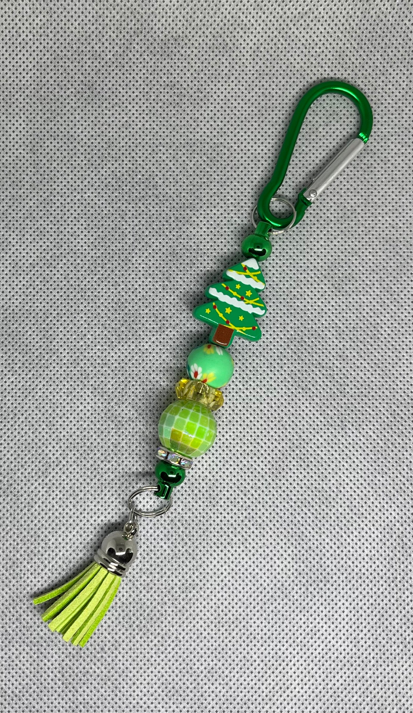 Green Christmas Tree Beaded Carabiner