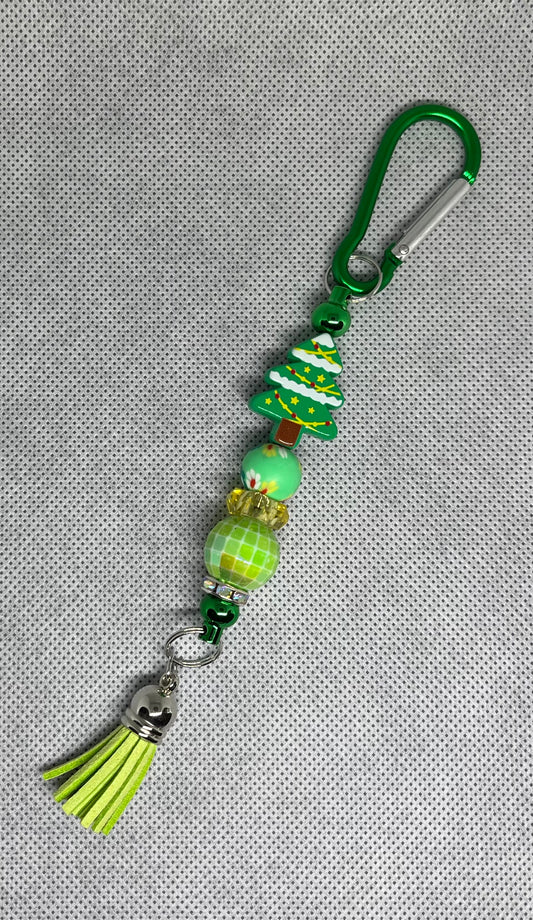 Green Christmas Tree Beaded Carabiner