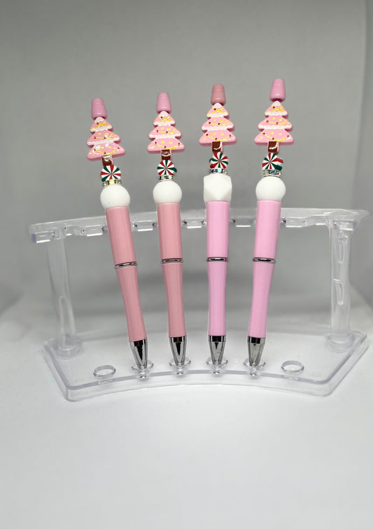 Pink Christmas Tree Beaded Pen