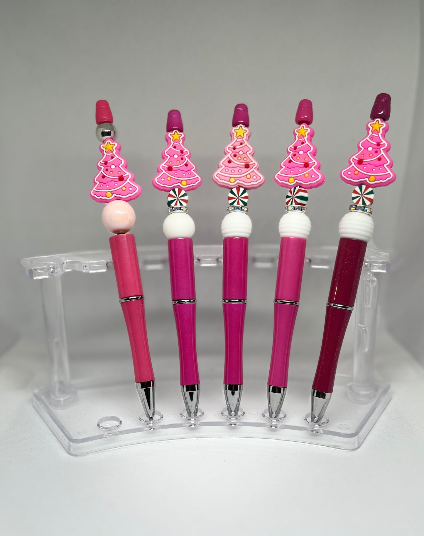 Pink Christmas Tree Beaded Pen