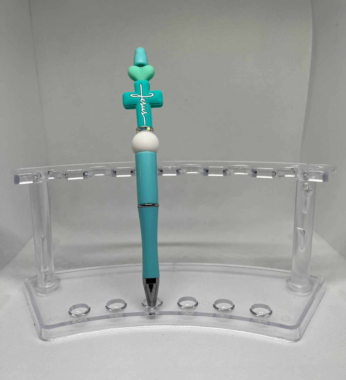 Jesus Cross Teal Beaded Pen