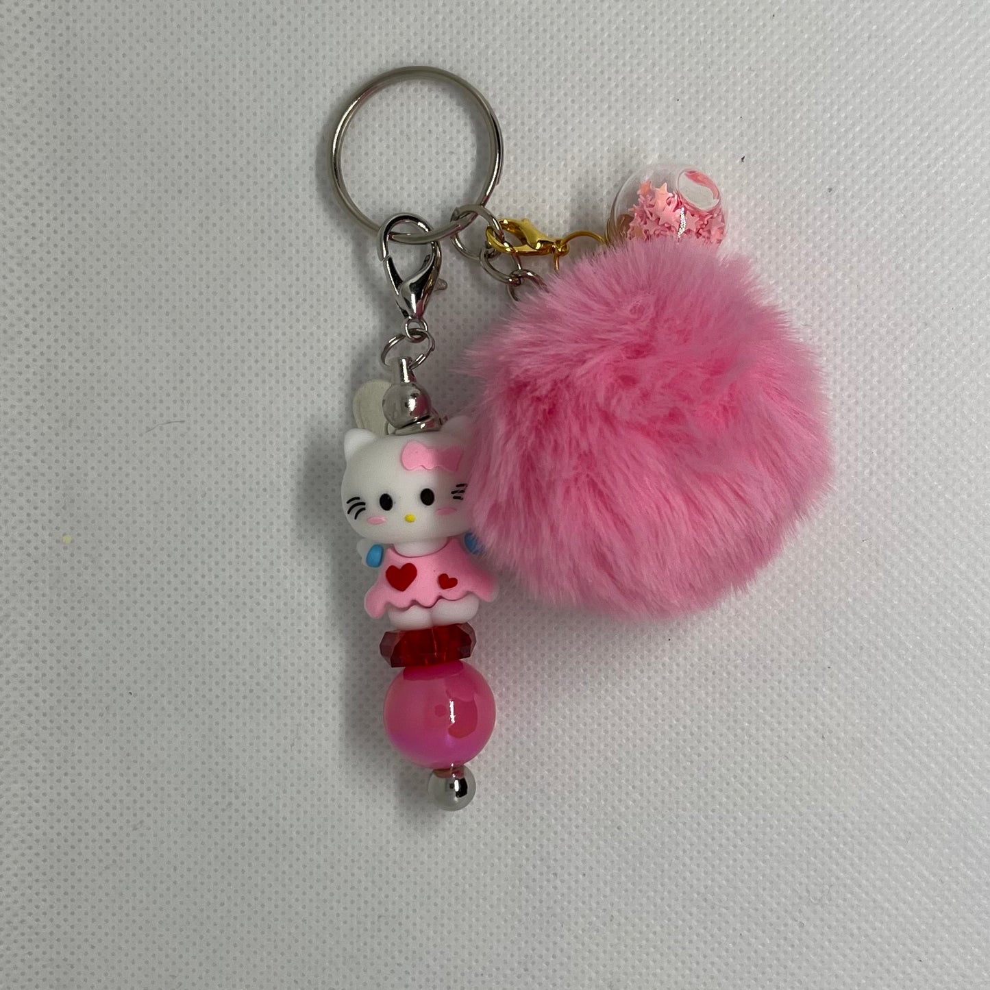 Small Dark Pink Puffy Beaded Keychain