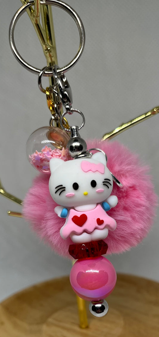 Small Dark Pink Puffy Beaded Keychain