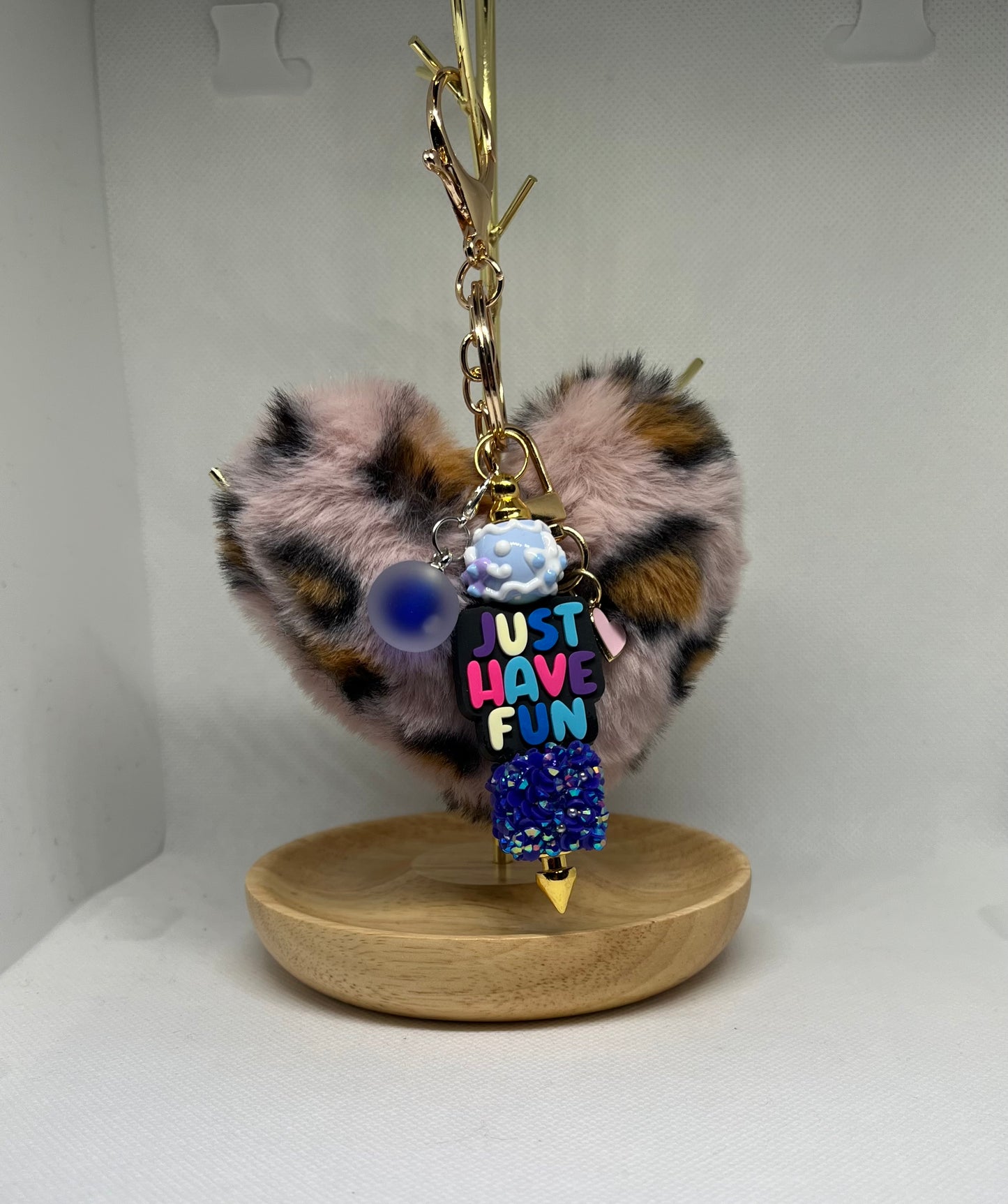 Spotted Puffy Heart Beaded Keychain