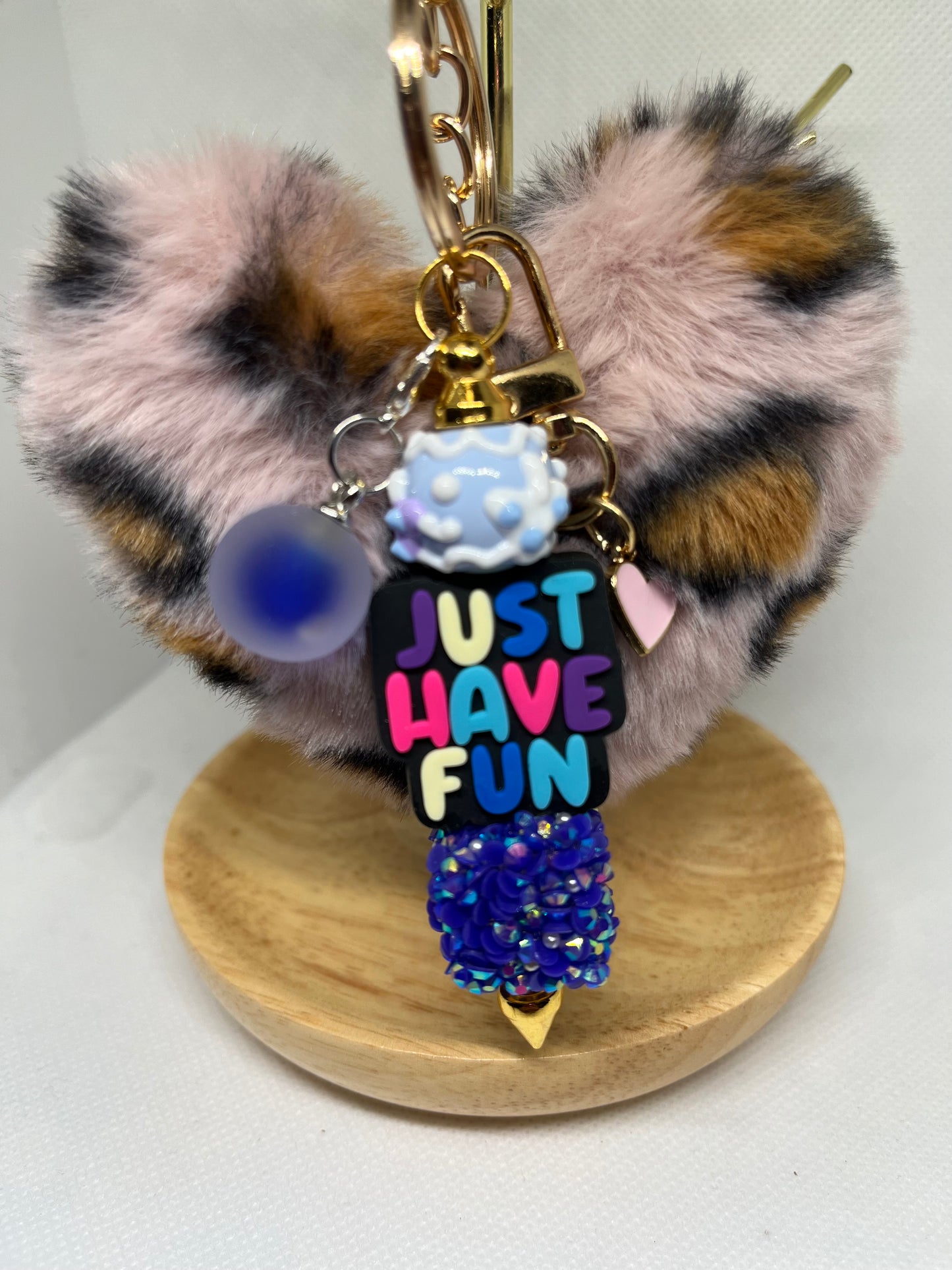 Spotted Puffy Heart Beaded Keychain