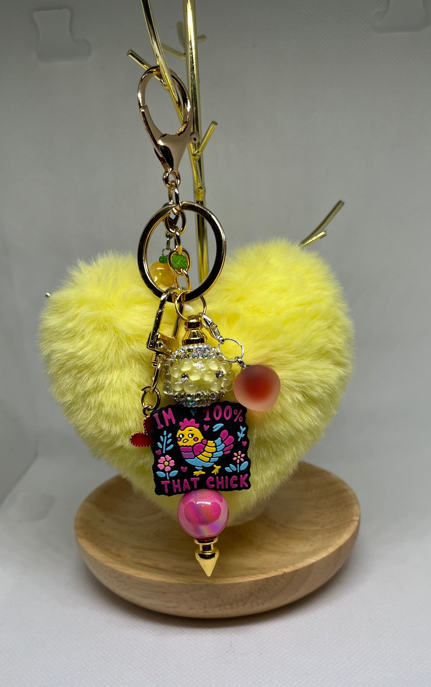 Yellow Puffy Heart Beaded Keychain