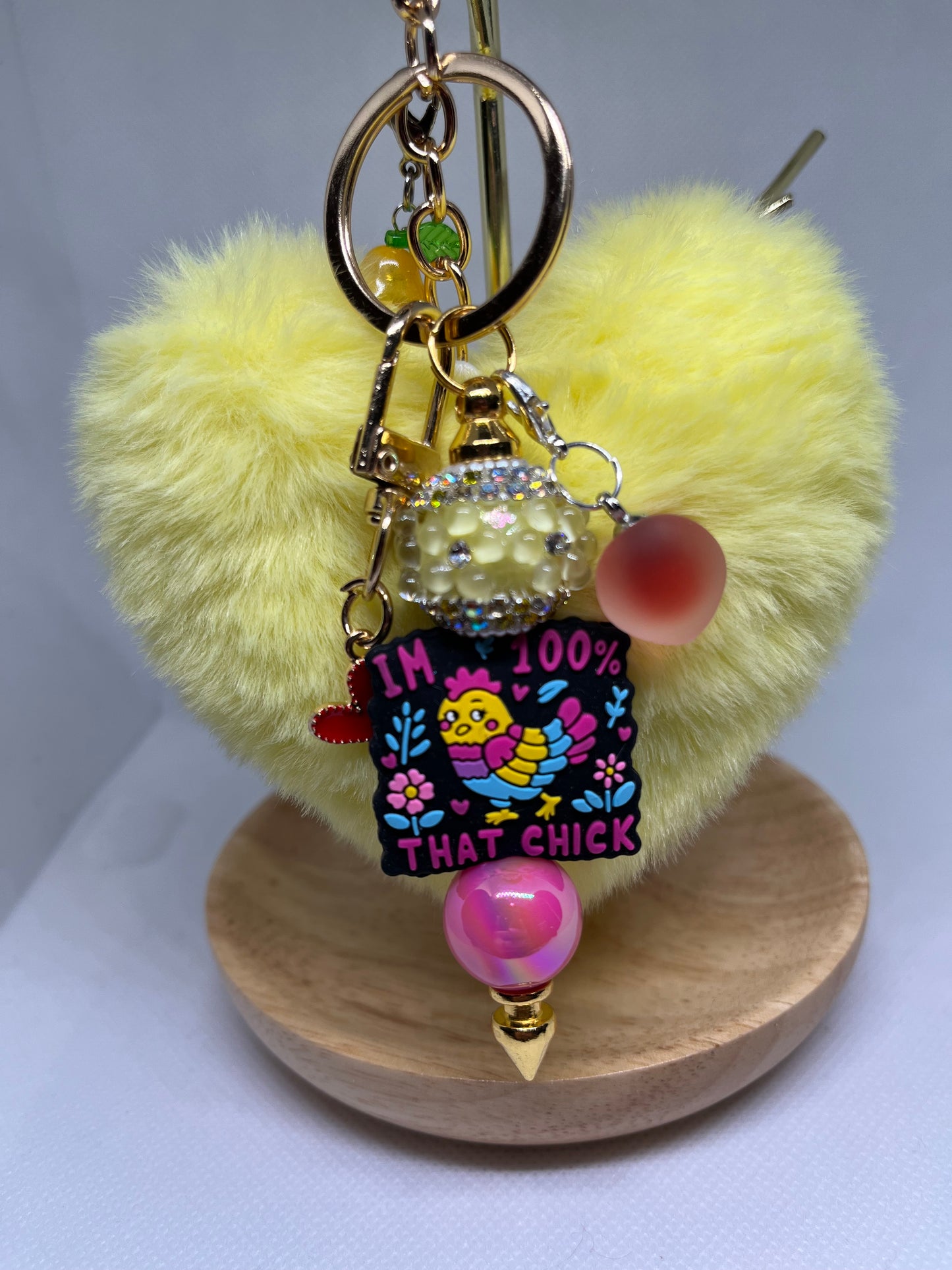 Yellow Puffy Heart Beaded Keychain