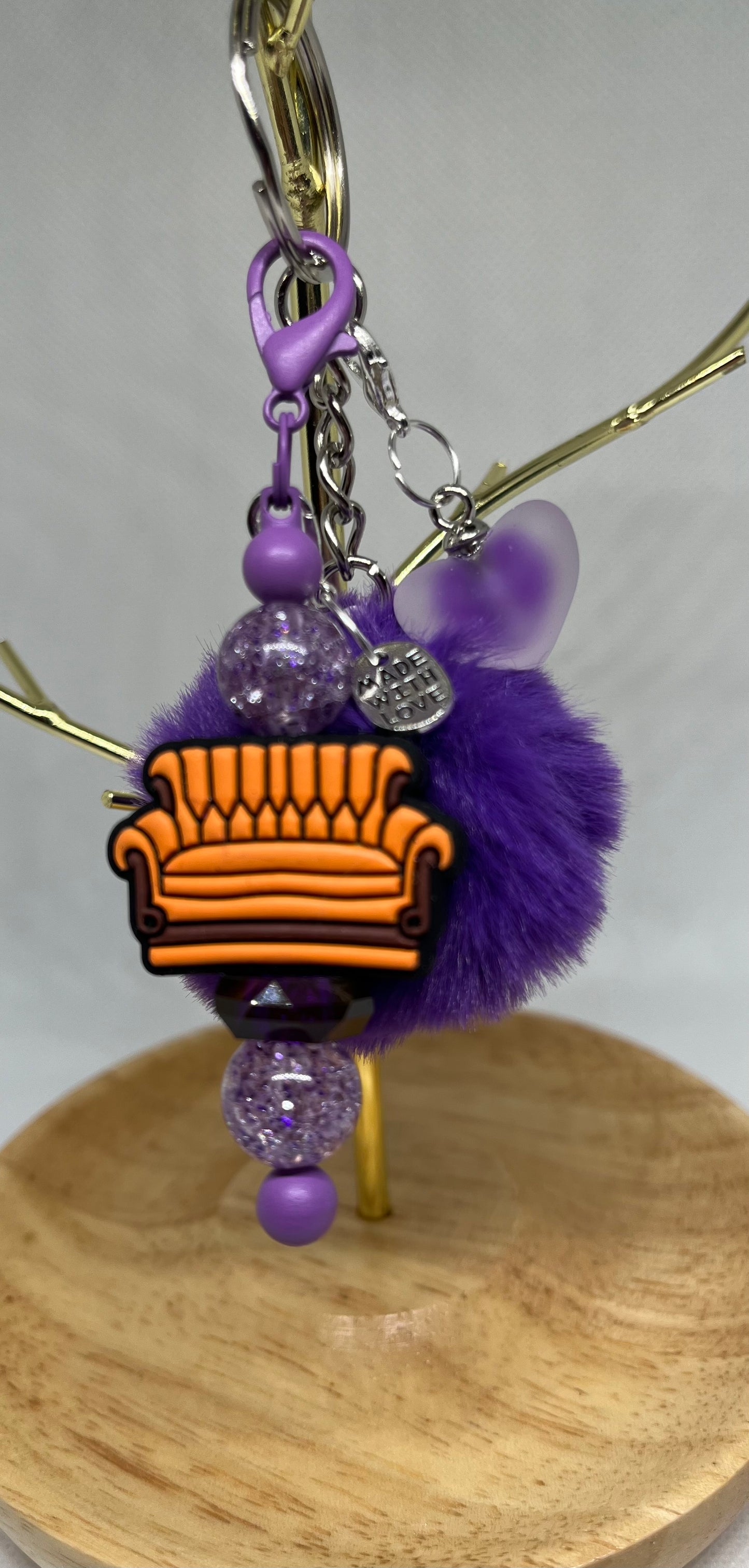 Small Purple Puffy Beaded Keychain