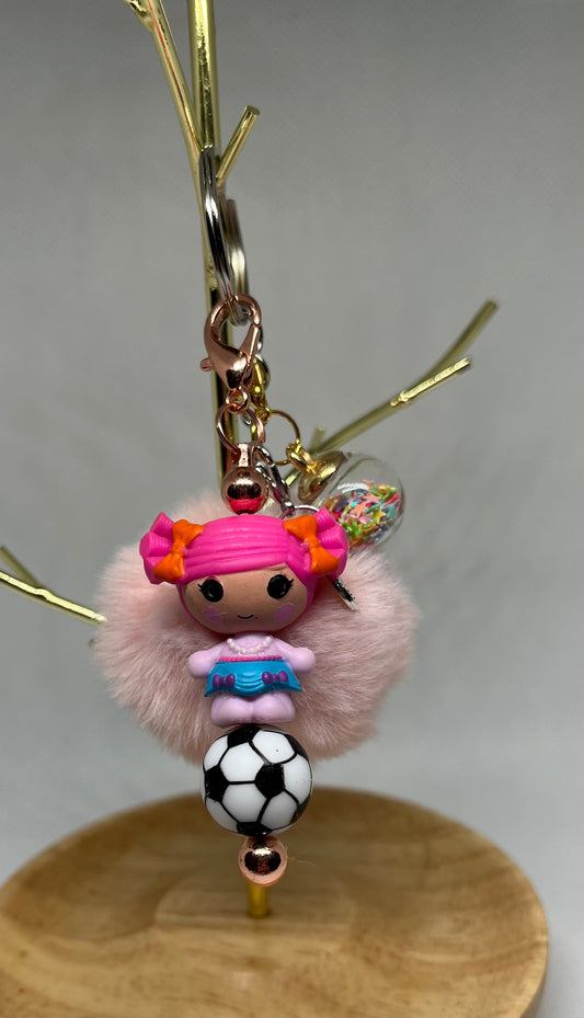 Small Pink Puffy Beaded Keychain