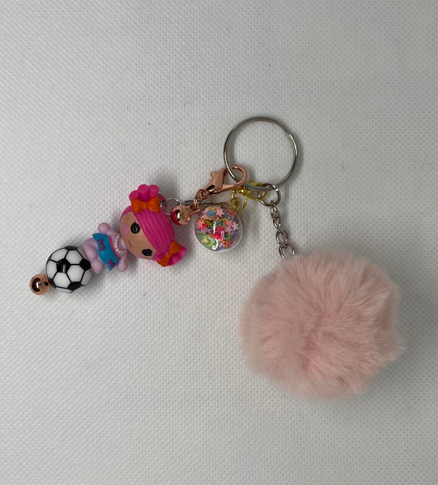 Small Pink Puffy Beaded Keychain