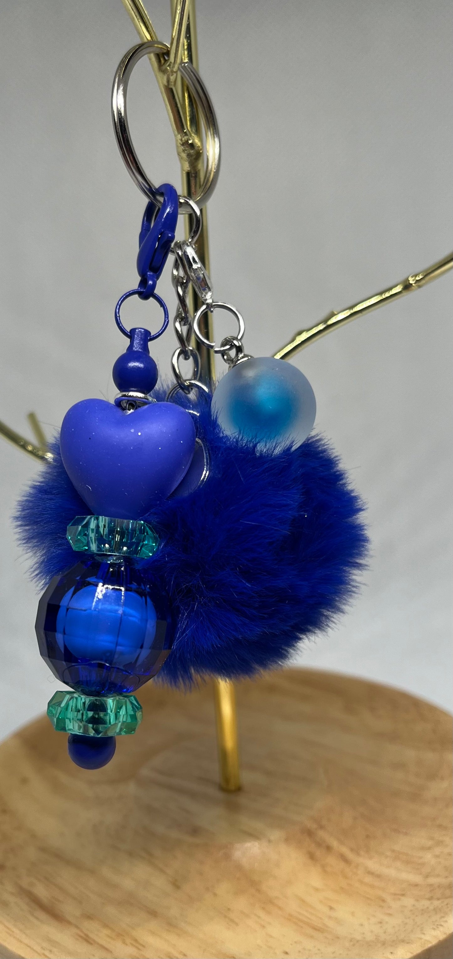 Small Dark Blue Puffy Beaded Keychain