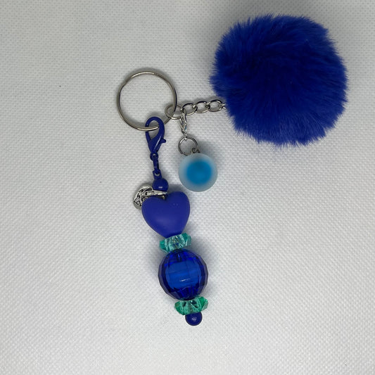 Small Dark Blue Puffy Beaded Keychain