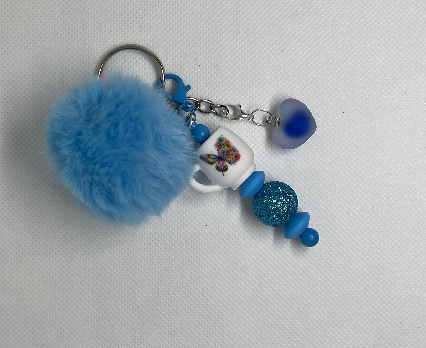 Small Light Blue Puffy Beaded Keychain