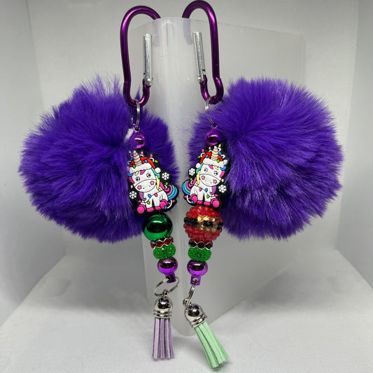 Unicorn Christmas Puffy Beaded Carabiner