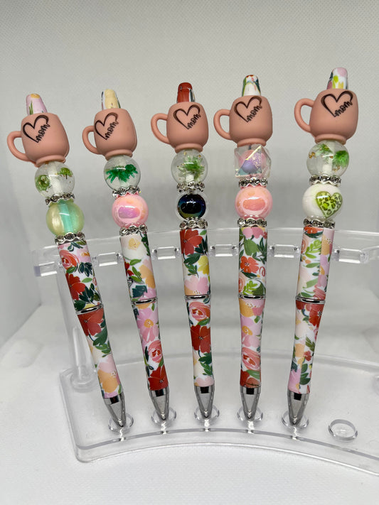Mom Pink Coffee Cup Beaded Pen